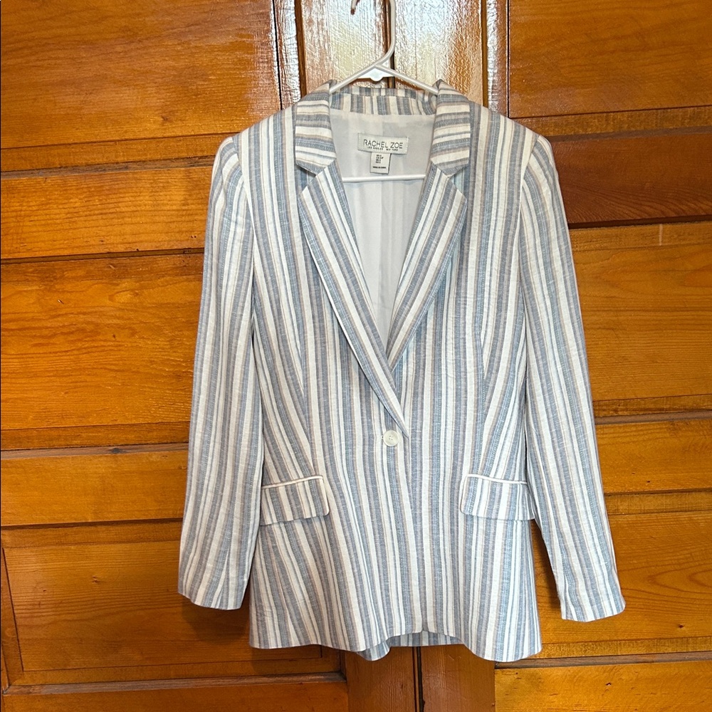 Rachel Zoe Blue and White Vertical Stripe Blazer